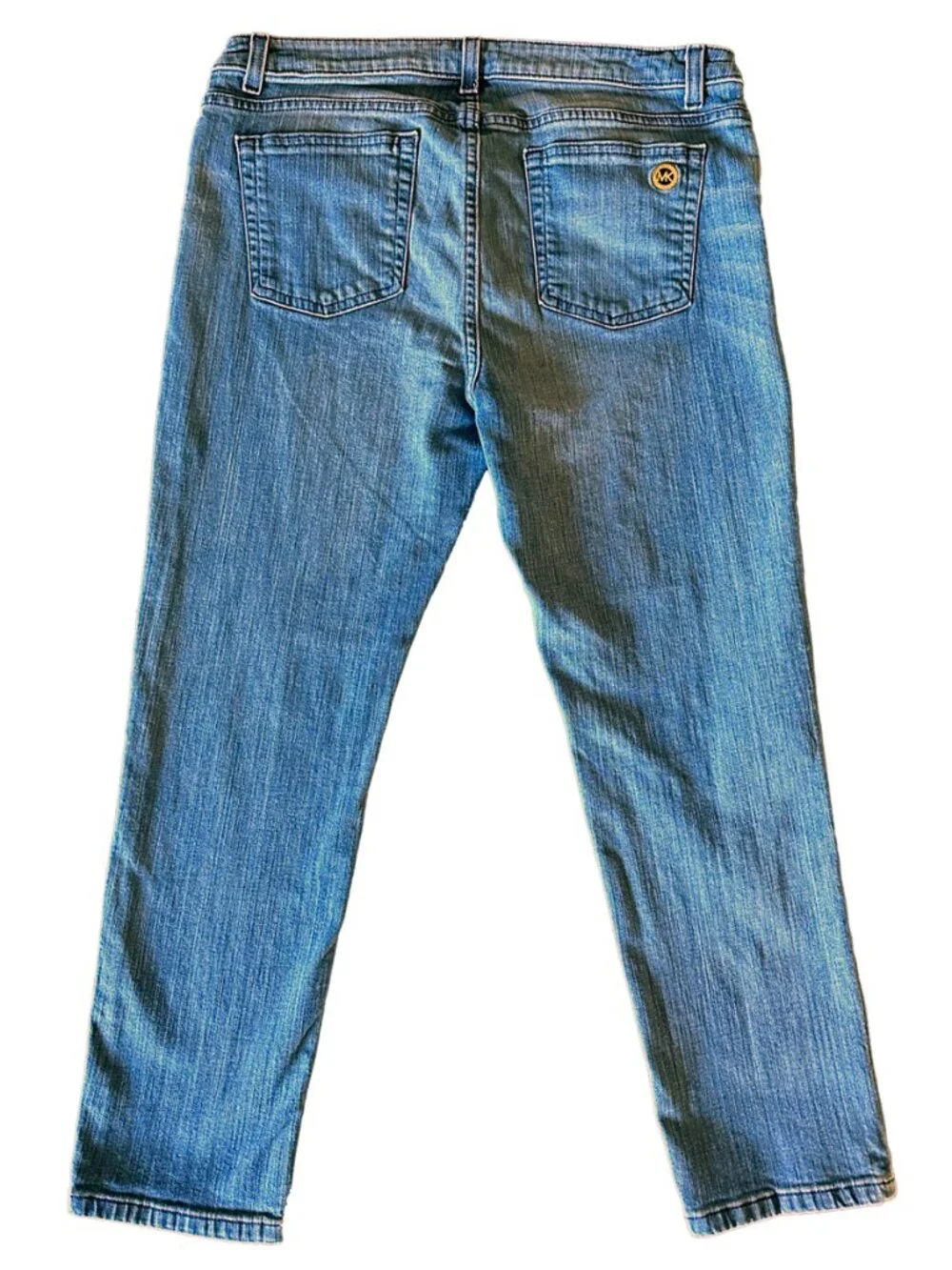 Michael Kors Izzy Skinny Jeans Blue Size 10 Gold Zip Pocket Stretch Denim